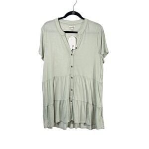 Wonderly NEW Tiered Button mini dress tunic Sage Green XL layered cottagecore